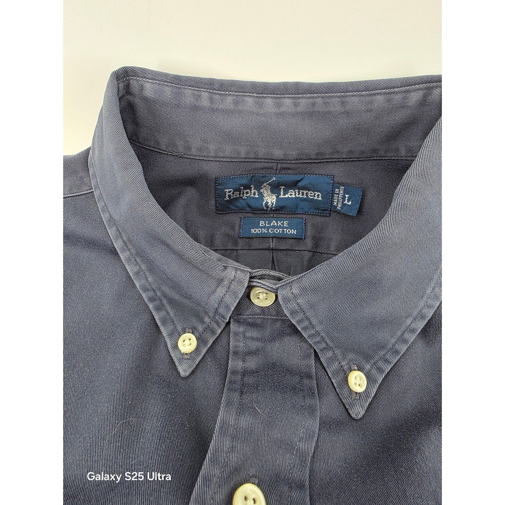 Ralph Lauren Blake Mens Large Black Cotton Button Down Shirt Long Sleeve Faded‎